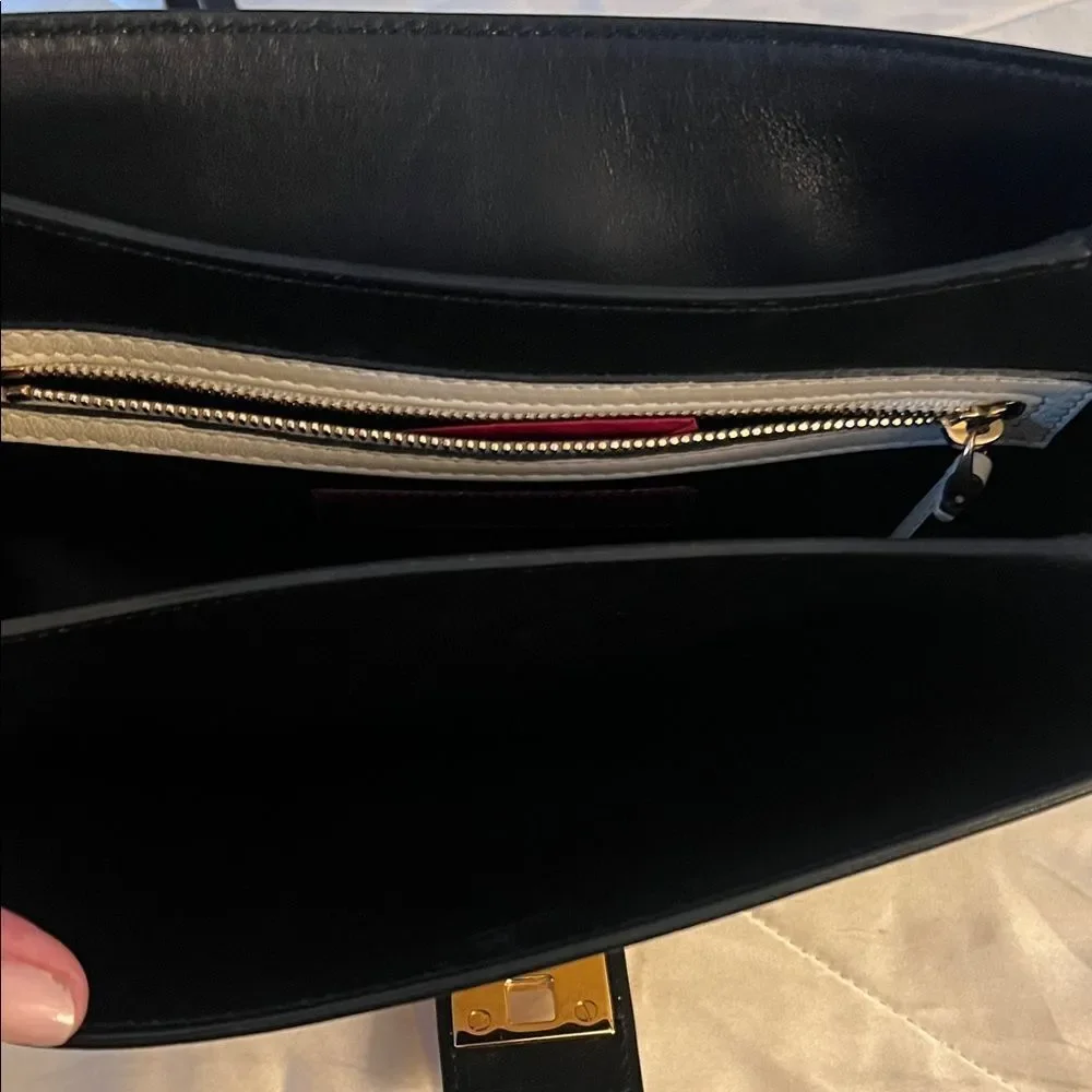 Valentino Garavani Napa Striped B-Rockstud Shoulder Bag with Gold Chain Strap